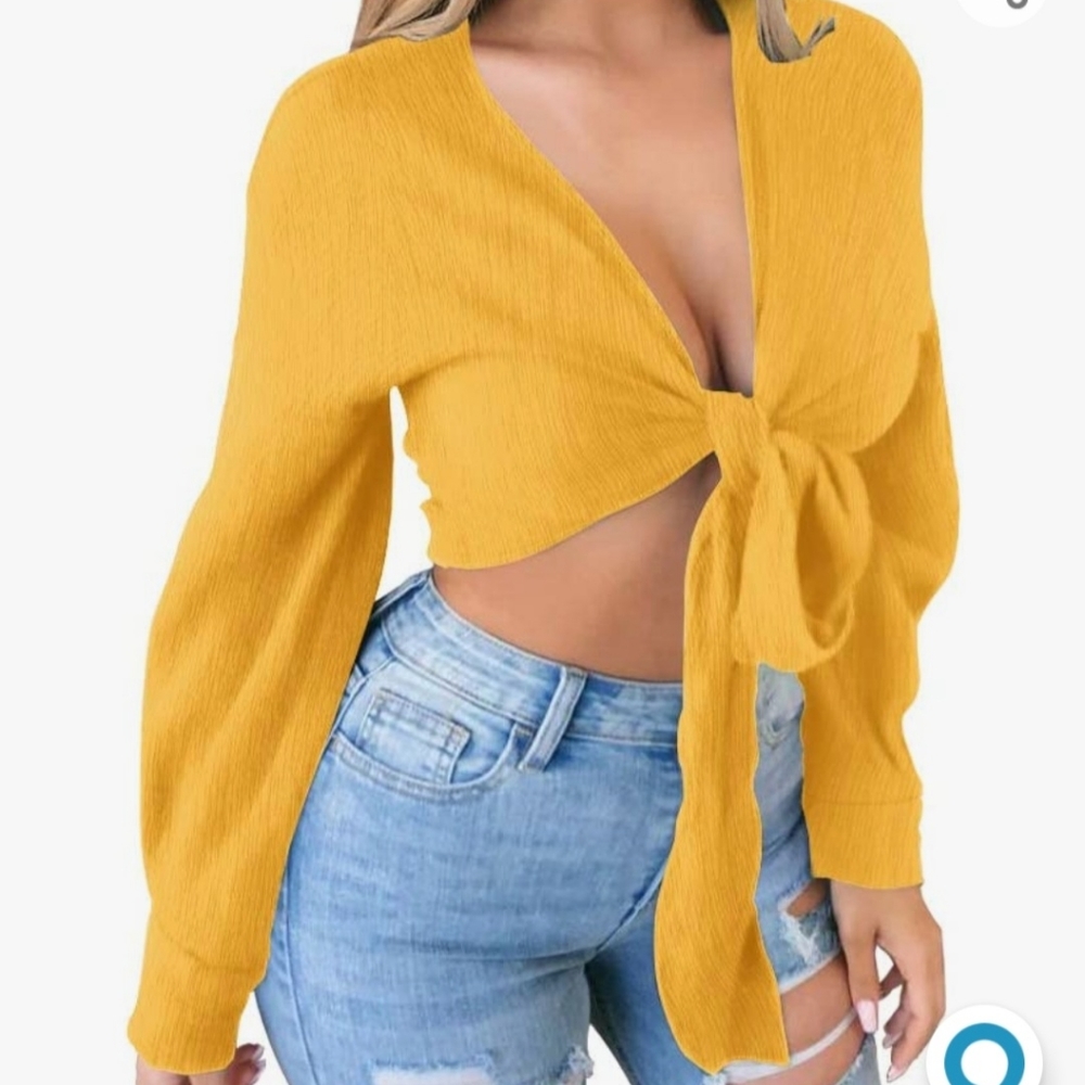 Yellow Tie Front Crop Top